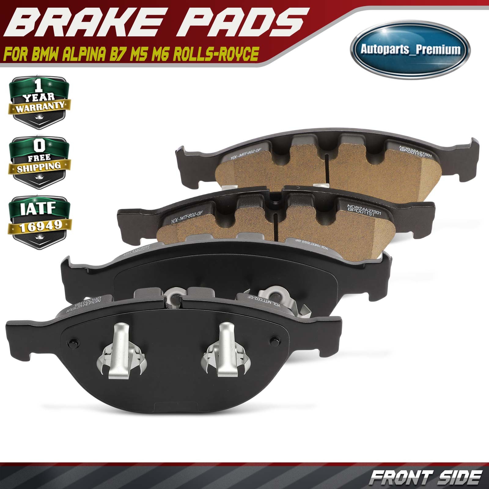 4pcs Front Ceramic Brake Pads with Hardware for BMW Alpina B7 M5 M6 Rolls-Royce