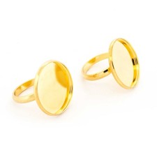 2 Ringrohlinge 18k Gold beschichtet Edelstahl 20mm Cabochon Gr. 52 fest