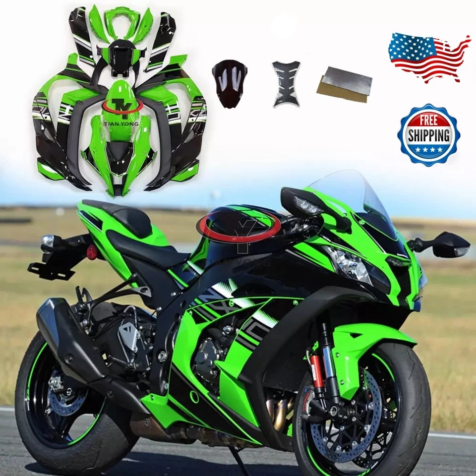 Plastic Bodywork for Kawasaki Ninja ZX10R 2016 - 2020 ABS Fairings Green Black Foto 2 de 4