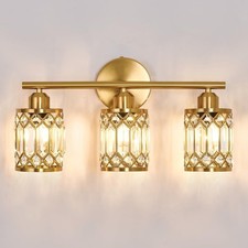 3 Light Bathroom Vanity Light Fixture Over Mirror Brushed Gold Vintage Vanity...