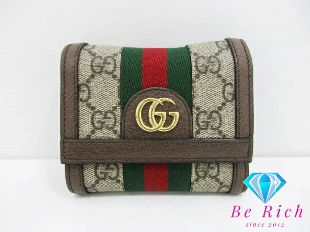 Portefeuille GUCCI Ophidia Tri Fold 523174 ébène Sherry Web GG Supreme PVC cuir