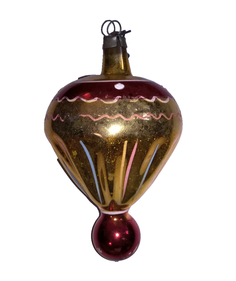 Vintage Gold Indent Drop Ball Balloon Christmas Ornament Poland  Glass - Image 2 of 4