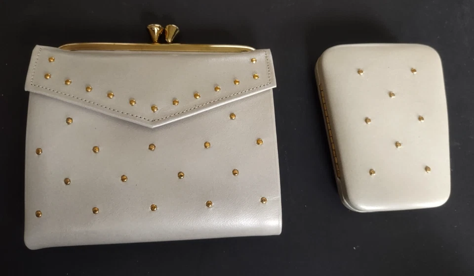 Cartera/Cambiador Monedero y Estuche para Llaves Princesa Gardner de Colección Blanca con Cuero Dorado Nuevo Foto 2 de 4
