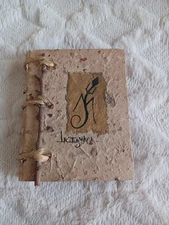 Vintage Handmade Crafted Paper Rustic Journal With Iguana Lizard Burlap & Stick