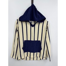 Crewcuts J.Crew Terry Cloth Hoodie Kids XL 12-13 Cream Navy Striped CG651