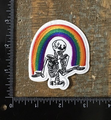 SKELETON & RAINBOW Skull Emo Gothic Punk Embroidered Iron-On Patch