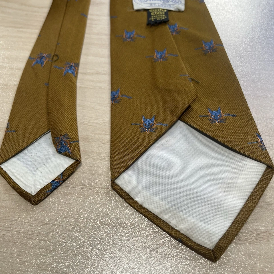 Corbata Club Crestada De Colección Oro Azul Naranja Cabeza de Zorro Heráldica Hiedra Harvey Ltd Poli Seda Foto 3 de 4