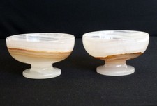 Beautiful Pair of Vintage Onyx Pedestal Bowls Dish Marble Stoneware EXCELLENT #3
