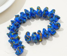Dark Blue Rondelle Lampwork Glass Beads 6 Pieces 15-20x10mm B5 