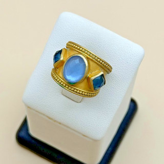 Julie Vos 'Loire Stone Ring' Genuine Chalcedony 24k Gold Plated Statement Ring