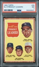 1962 Topps #60 NL Strikeout Leaders Sandy Koufax Don Drysdale PSA 7 NM!