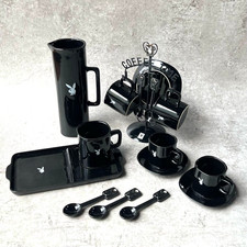 Juego de tazas platillos soporte jarra bandeja vintage Playboy Coffee Time negro