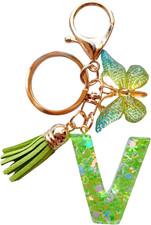 Cute Initial Letter Keychains for Women Girls Tassel Butterfly Pink Purple Green