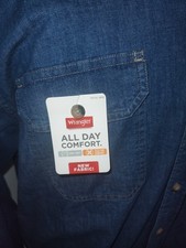Men's NWT Wrangler "Epic Soft" Long Sleeve Denim Shirt 2XL Flex Fit Medium Wash