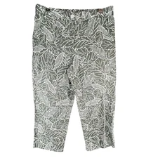 Talbots Capri Pants 10 Green White Floral Leaf Linen Cotton High Rise Coastal