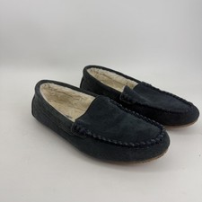 Lands' End Slippers Womens 8 Blue Suede Faux Fur Lined Moccasin Indoor Cozy
