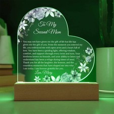 Mothers Day Gift for Mom, Personalized Second Mom Acrylic Heart Plaque