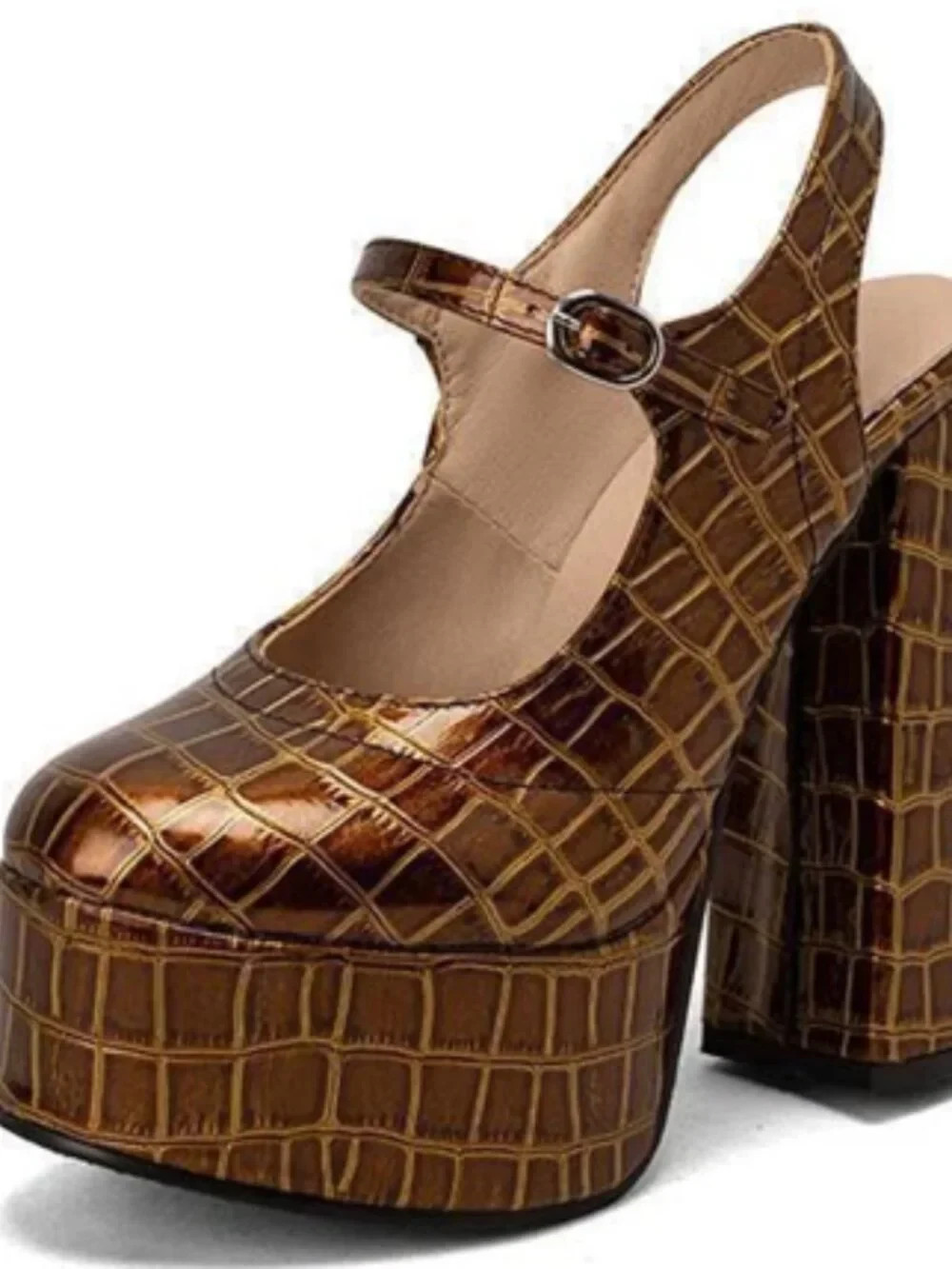Women's Mary Janes Slingbacks High Heels Dress Shoes Platform Alligator Pattern