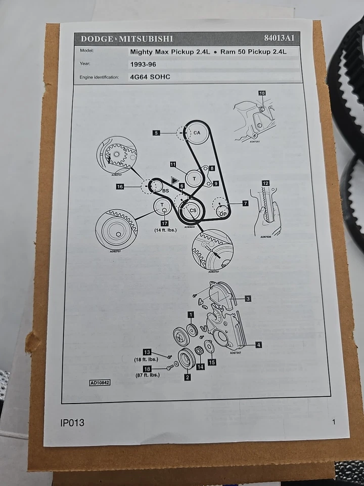 发动机定时皮带套件 Dayco 95229K1 适合 1993 年三菱 Mighty Max — 第 4/4 张图片
