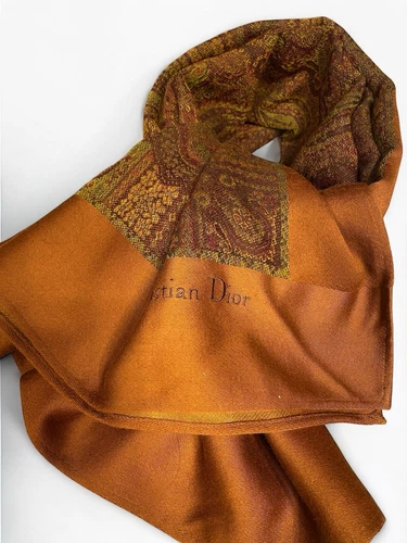 Châle Christian Dior laine 54 pouces x 54 pouces 140 cm grand multicolore orange marron vintage