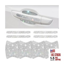 8PCS Bling Car Door Handle Protector, Crystal Rhinestone Vehicle Door White