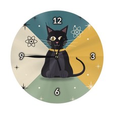Atomic Cat Wall Clock Mid Century Black Cat W...
