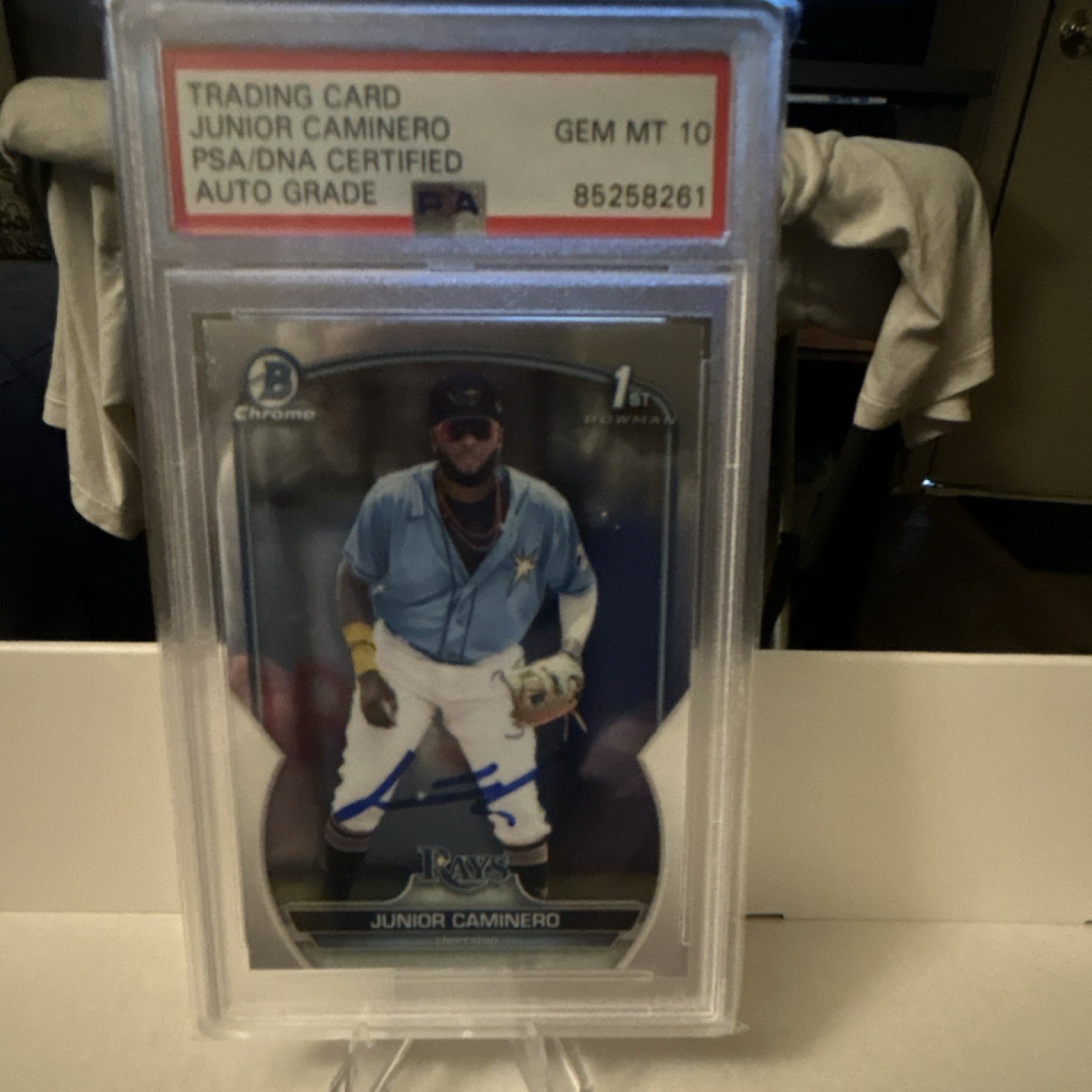 Junior Caminero Bowman 2023 1st Chrome Auto PSA /DNA GM 10 BCP-61 Tampa Bay Rays