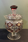 Cut to Clear Glass Crystal Bohemian Candy Dish Covered Compote Pedestal Bowl 