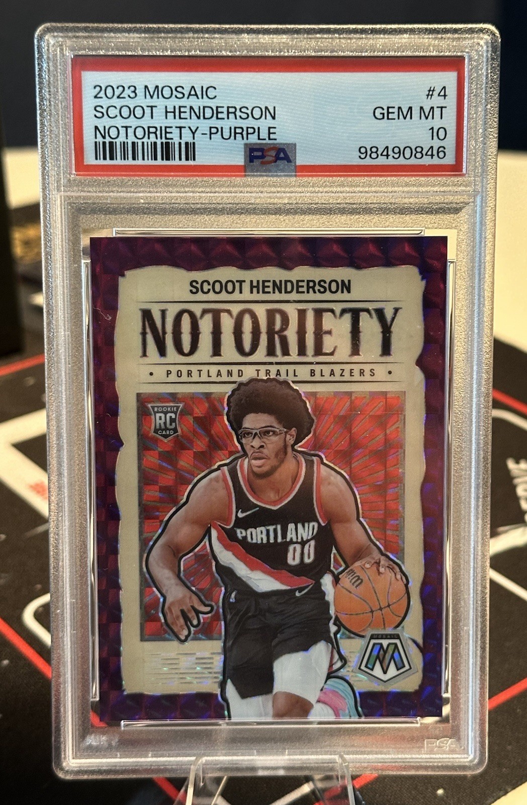 2023-24 Mosaic Scoot Henderson RC Rookie Notoriety Purple Prizm 57/99 SGC 10 Gem