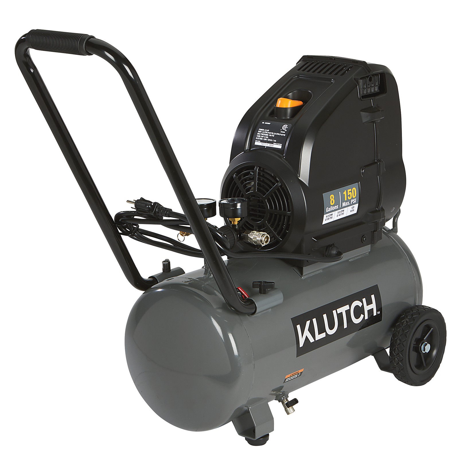 Klutch 8-Gal. Hot Dog Air Compressor, 2 HP Motor, 120 Volts,