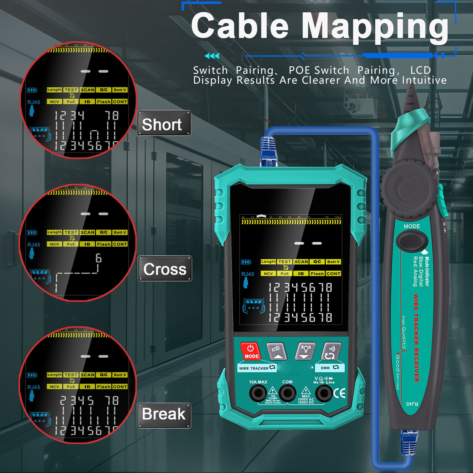 Network Cable Tester With Multimeter PoE NCV 400m Length Measurement Port