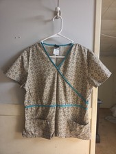 Cherokee Women's Scrub Top Small Short Sleeve Geometric Design