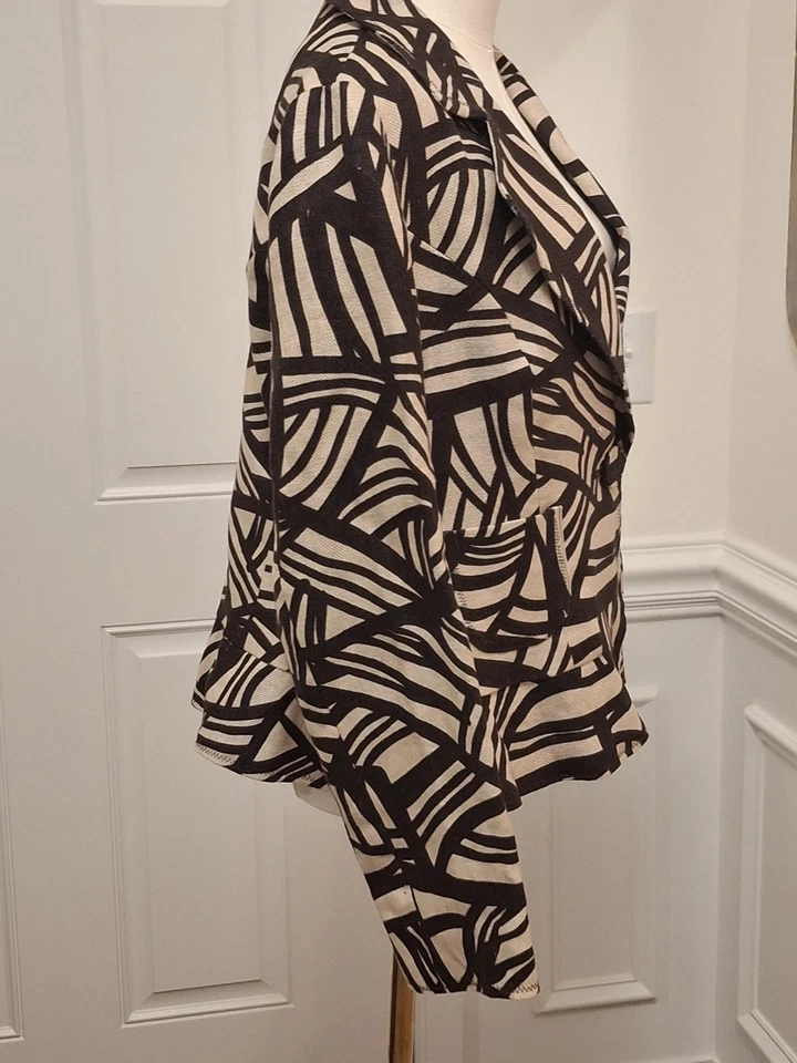 Chaqueta Blazer Carole Little Mujer Lino Grande Marrón Beige Con Botones Foto 2 de 4