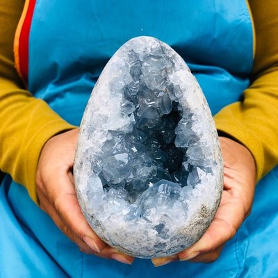 3.78LB Natural Celestite Geode Cluster Sky Blue Crystal Cave reiki Healing