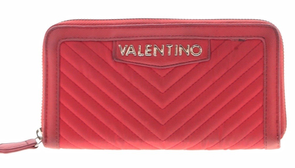 Valentino Red Zip Clutch Wallet Quilted Leather Large Wallet Women