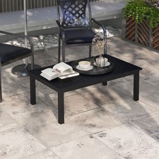 Aluminium Outdoor Coffee Table with Wood Grain Effect and Slat Top for Garden