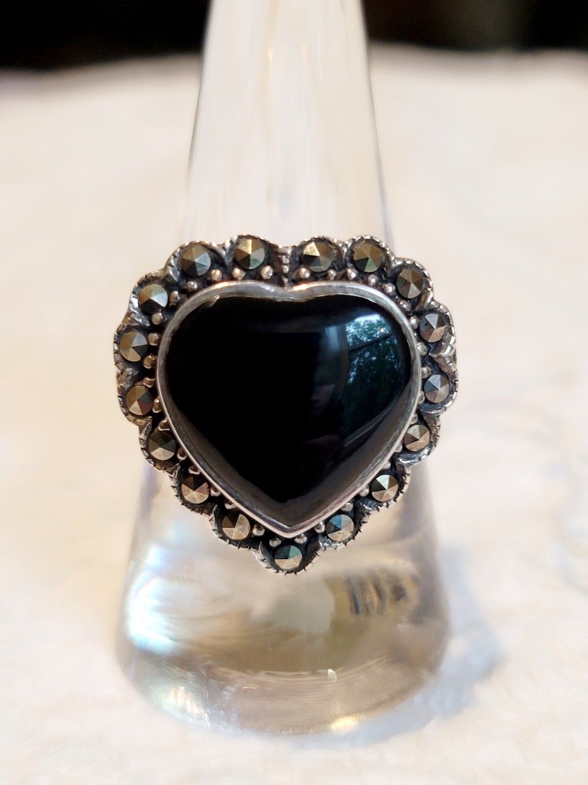 Gorgeous Sterling Silver Black Onyx Statement Ring Size 9