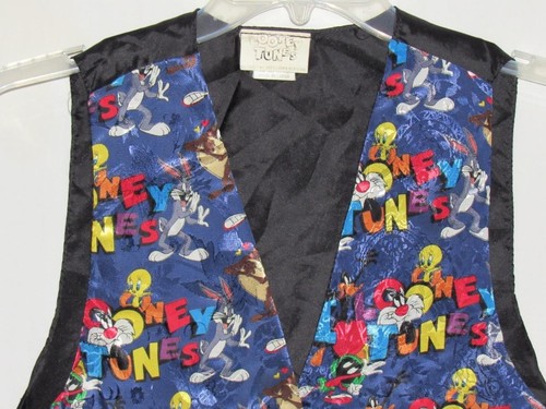 Vintage 90s LOONEY TUNES Bugs Bunny Taz Daffy Duck Button Up Vest Adult One Size - Picture 2 of 6
