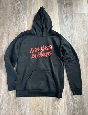 Herren Schwarzer Hoodie Pullover Real hasta la muerte Gr.S Rote schrift Anuel AA