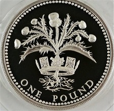 1984 Royal Mint Scottish Thistle Silver Proof one Pound, £1 coin, COA, Box