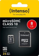 Intenso microSDHC Card 8GB, Class 10 (R) 25MB/s, (W) 10MB/s, SD-Adapter, Retail-
