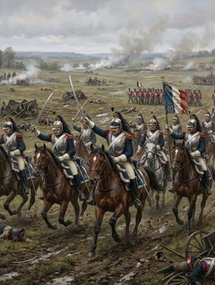 Waterloo 1815 Ladung der französischen Kavallerie 10 x 8 Zoll Druck 