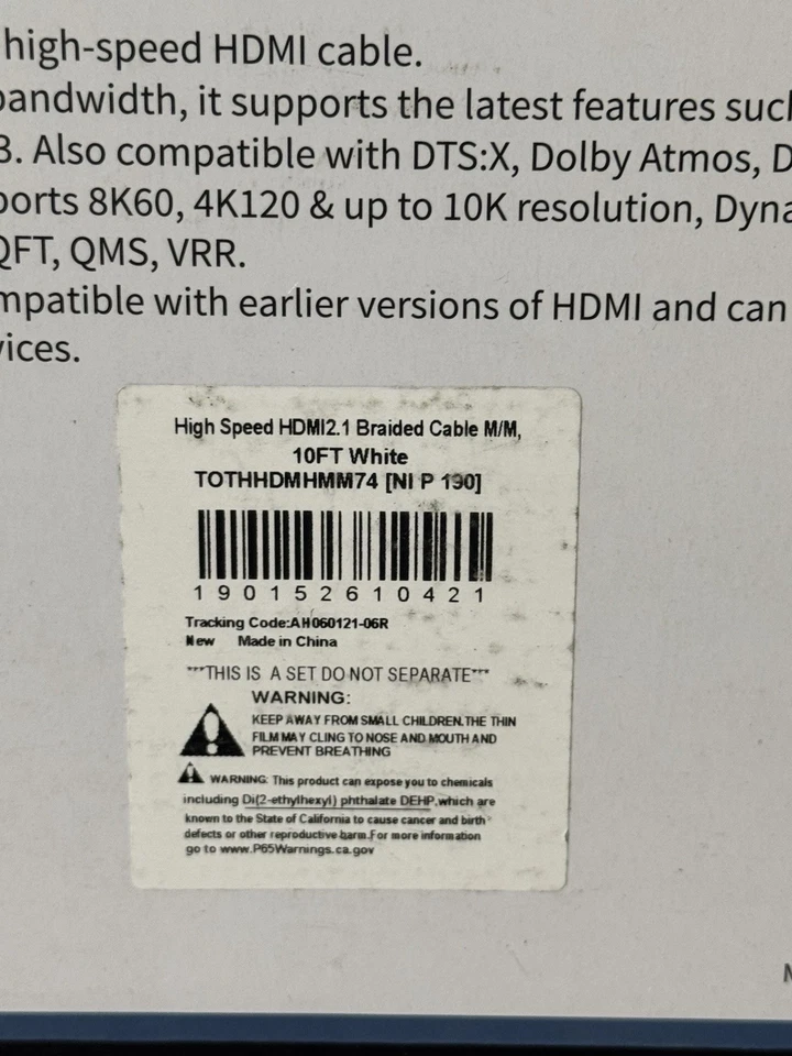 Insten 10ft HDMI Male to Male Cable 2.1, 8K 60Hz, 48Gbps, Gold Connectors, White - Image 4 of 4