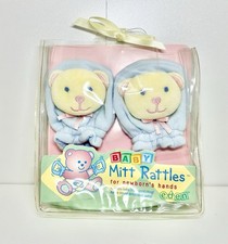 Vtg 1998 Eden Newborn Baby Mitt Rattles Plush Bear Stuffed Animal New Pastel