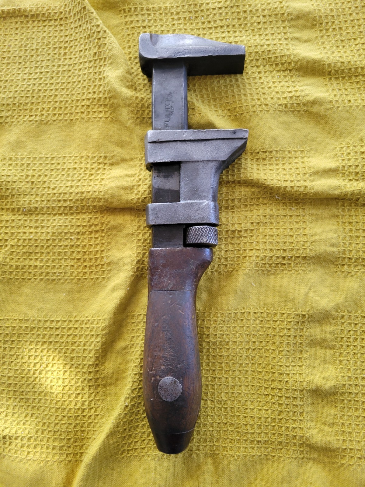 Antique/Vintage 1920's Fulton "AD"  Wood Handle Monkey Wrench 10.25", Sears