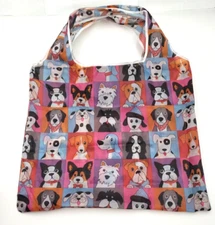 Reusable Foldable Convenient Nylon Compact Tote Shopping Bag Dog Print