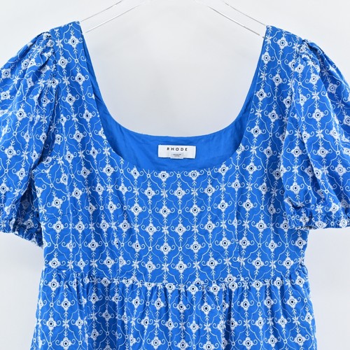 RHODE X TARGET Dress Sz S Blue Embroidered Eyelet Floral Cotton Puff Sleeve Mini - Picture 3 of 12