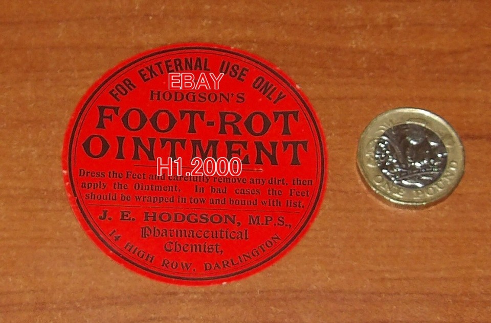 REAPPLIED ANTIQUE RARE POT LID LABEL -HUMAN USE DARLINGTON FOOT- ROT ...