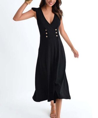 knee length dresses for ladies Petite One Shoulder Split Detail Midi Dress in Blue