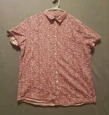 Marc Anthony Button Up Shirt Men Size XL Slim Red Floral Linen Blend Preppy